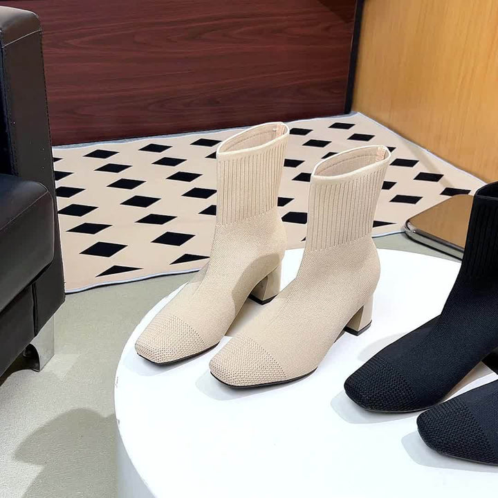 Eleanor | Comfortable Stretch-Knit Square-Toe Ankle Boots