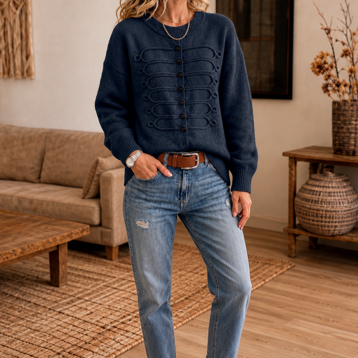 Braidenne | Knit Sweater met Gevlochten Koord en Knopen