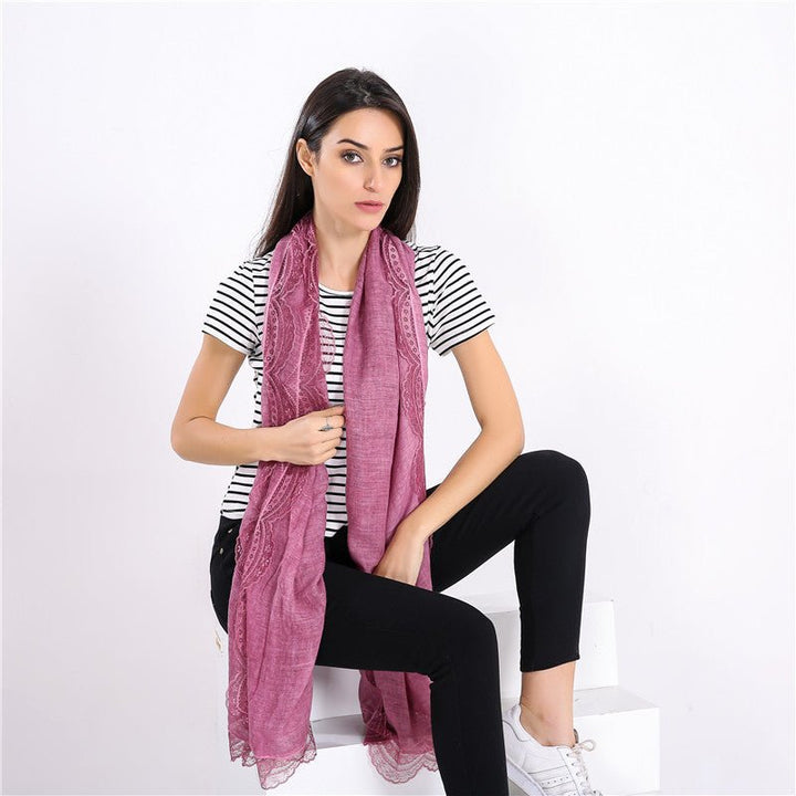 Drune | Linen Scarf with Lace Trim – Elegant Oversized Wrap