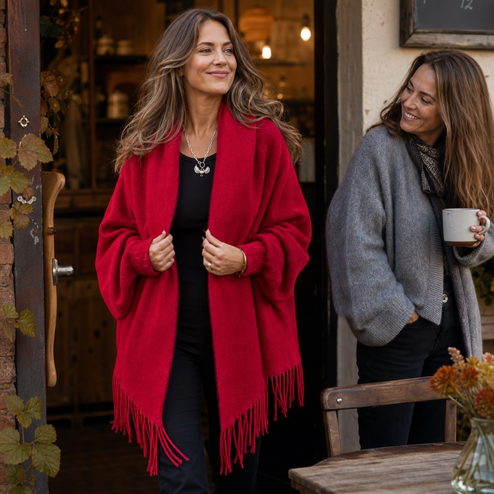 Mantelle | Draped Shawl Collar Open-Front Wool Coat