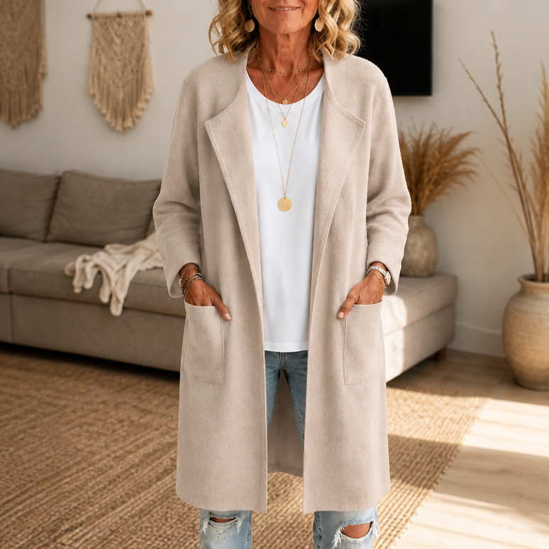 Draperie | Open-Front Longline Coat – Soft Wool-Look Style