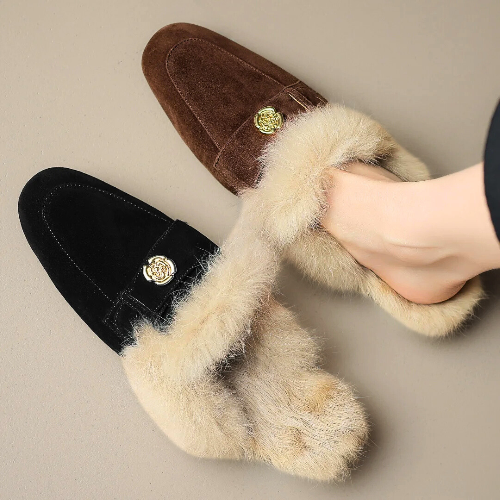 Velora | Suede Shearling Mules – Luxurious Comfort for Women