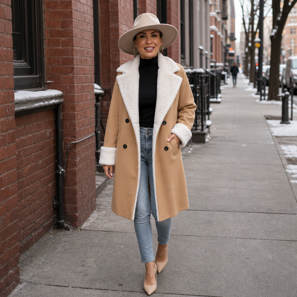 Mayfield | Woolen Coat with Plush Trim for a Relaxed Fit