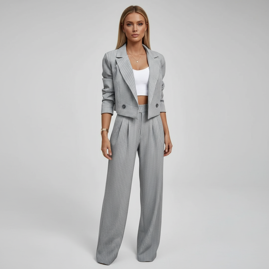 Isla | Women's Striped Blazer and Wide-Leg Trouser Set