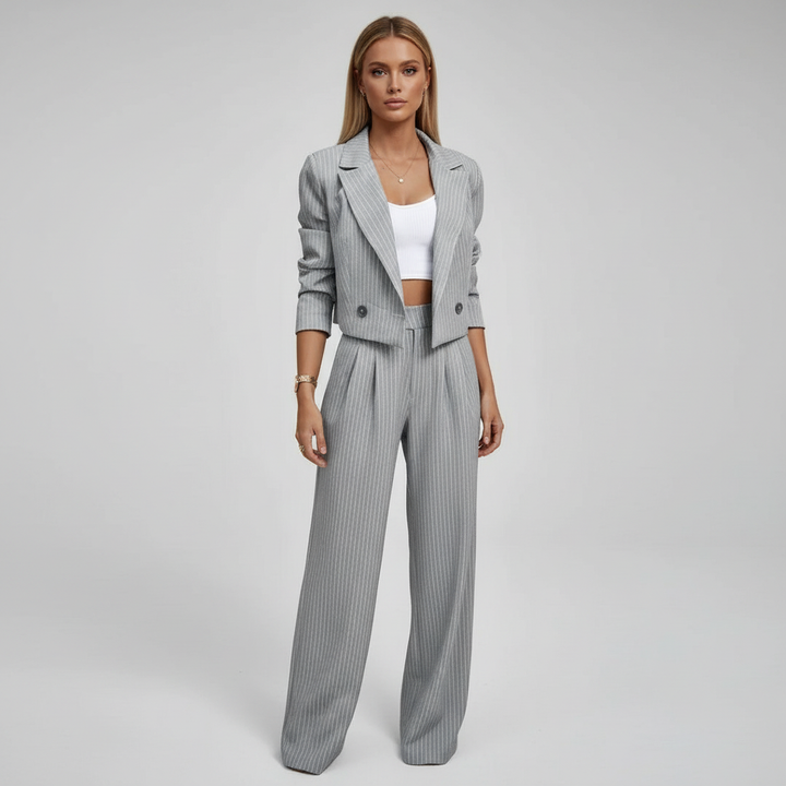 Isla | Women's Striped Blazer and Wide-Leg Trouser Set