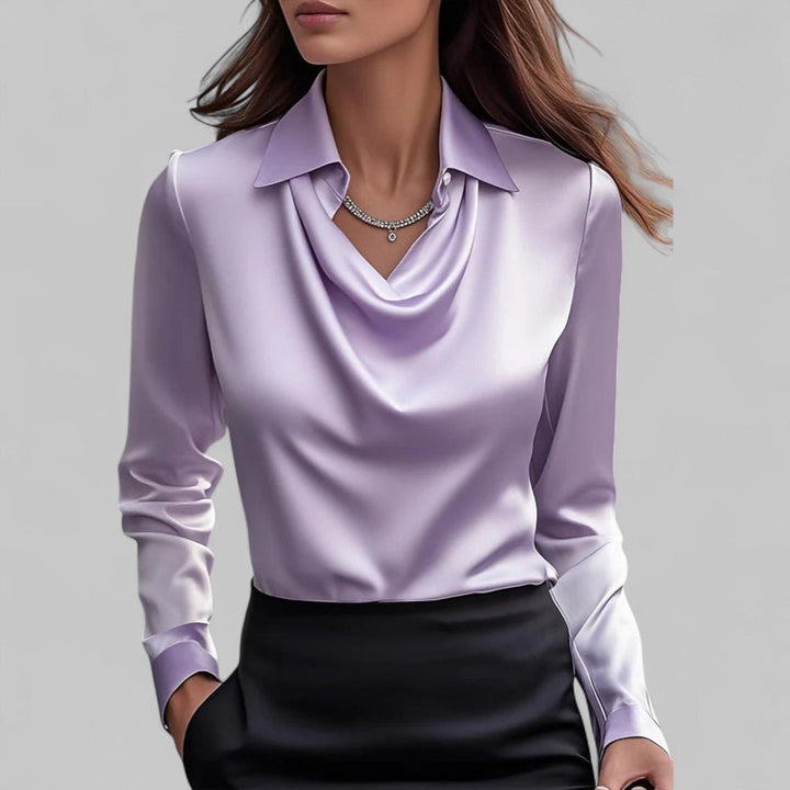 Andrea | Draped Neck Blouse for Women in Satin