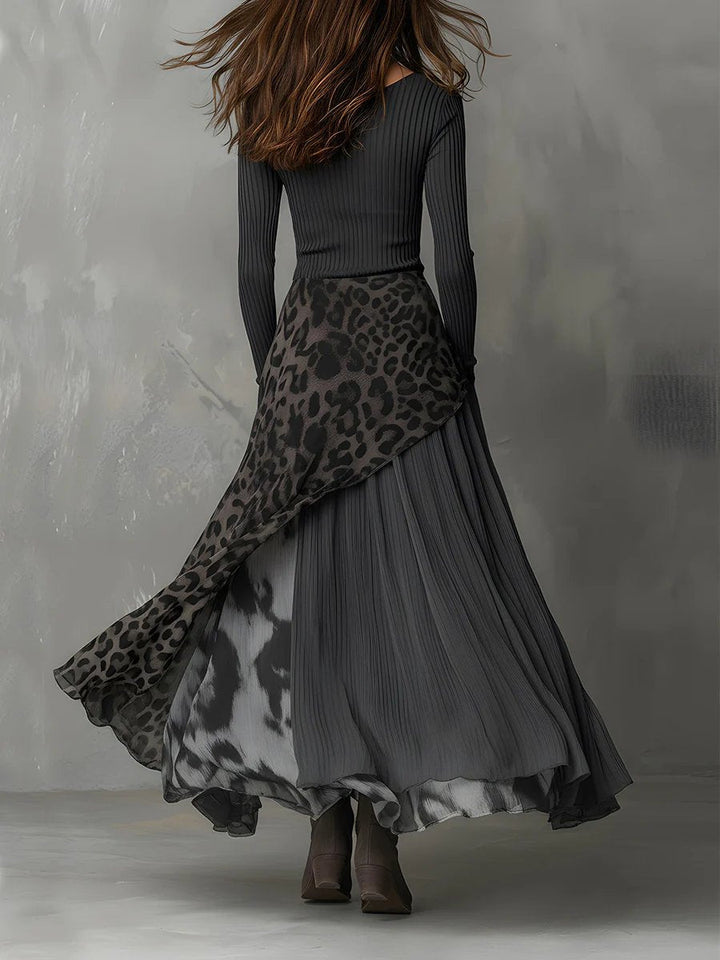 Mira | Modernes und stilvolles Maxikleid mit Leopardenmuster und langen Ärmeln