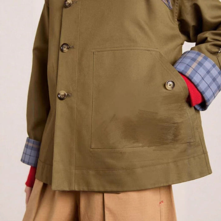 Olivia | Stylish And Trendy Check Collar Trench Coat