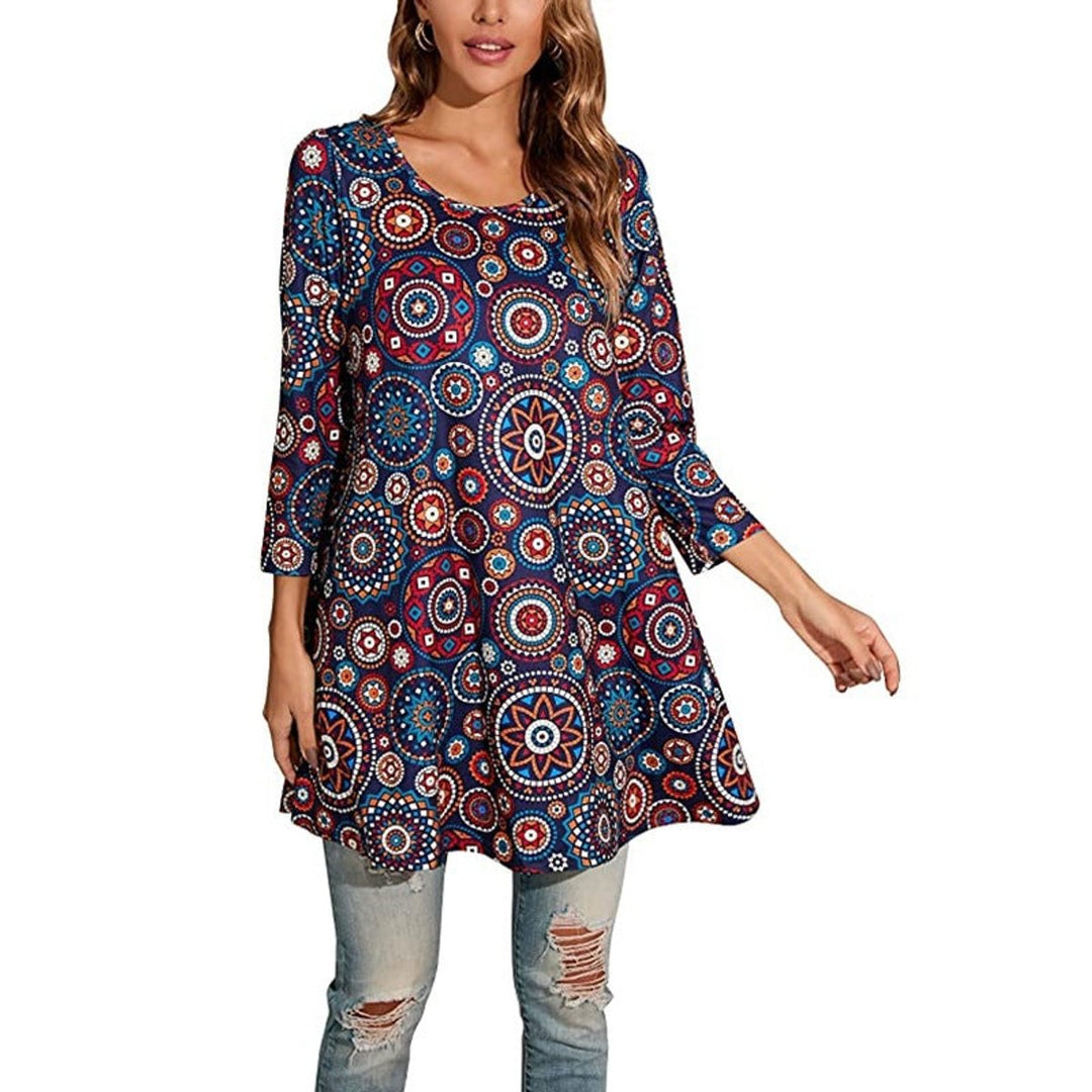 Amelia | Geometric Mandala Print A-Line Tunic Top