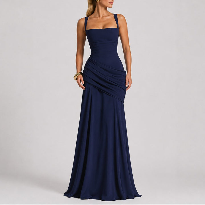 Ava | Sophisticated Fall Wedding Ruched Square-Neck Maxi Dress