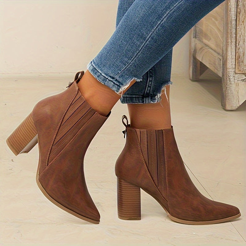 Grace | Sophistication and Polished Pointed Toe Block Heel Ankle Boots