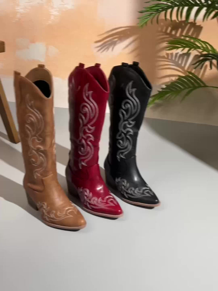 Chloe | Timeless Wide Calf Knee High Western Cowboy Boots