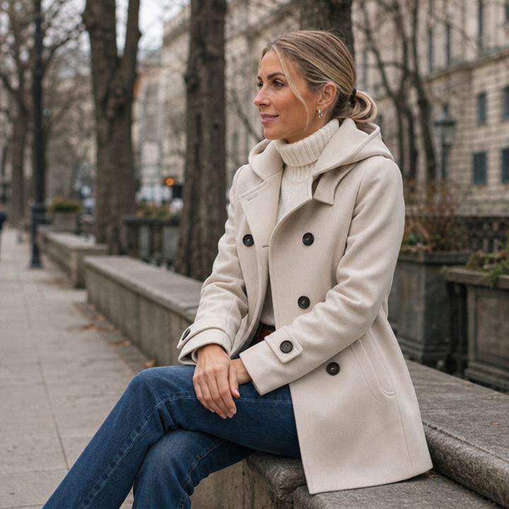 Mayfield | Double-Breasted Hooded Peacoat – Stylish Winter Coat for Women