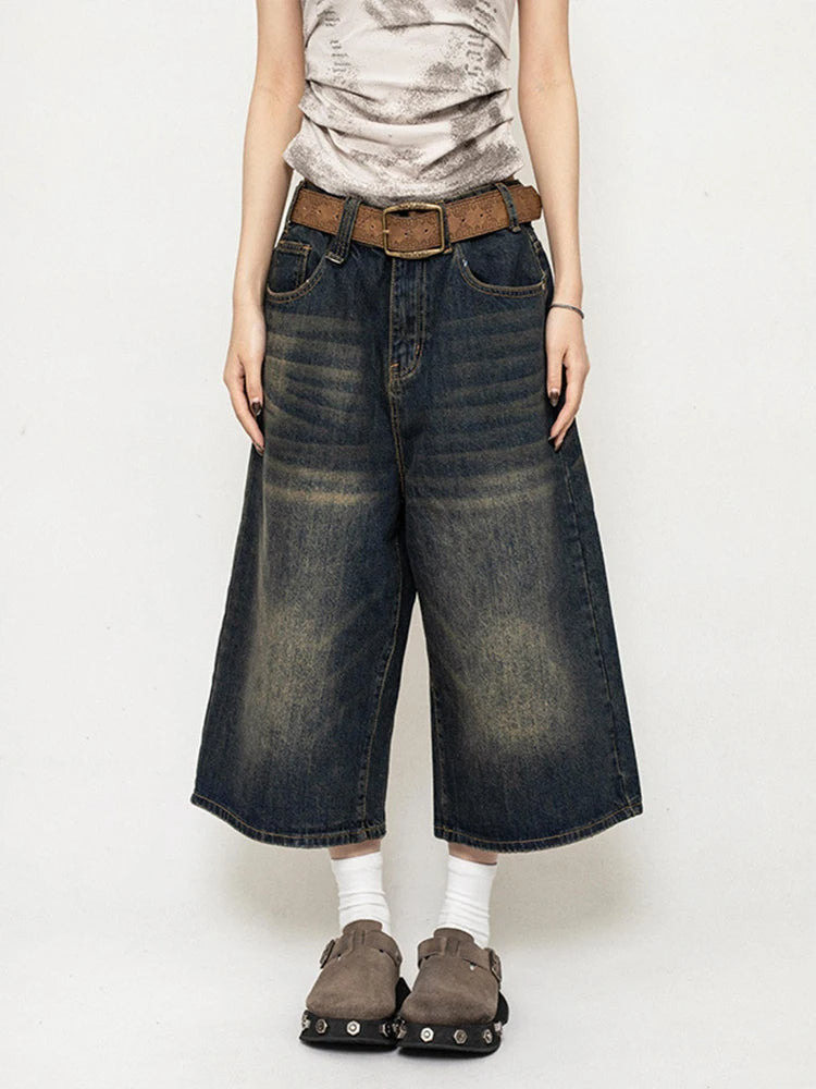 Luna | Edgy And Vintage Wide Leg Denim Culotte Jeans