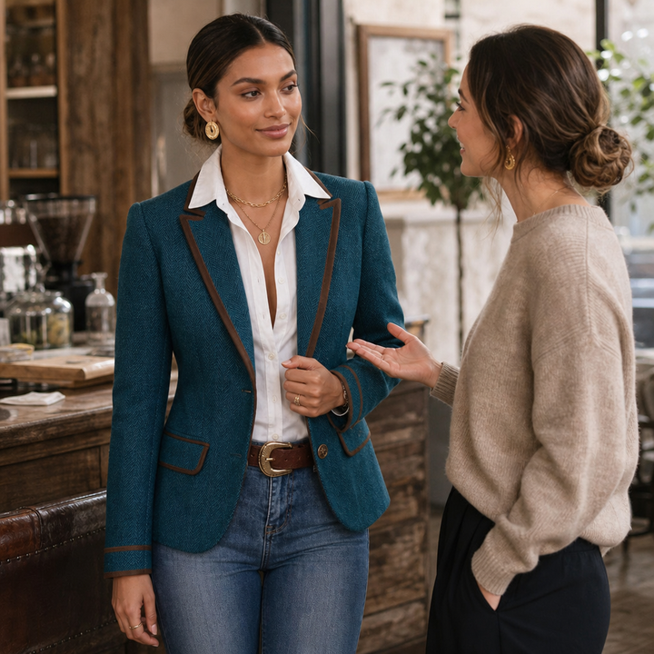 Vaunterie | Herringbone Blend Coat with Contrast Piping