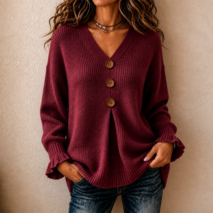 Wearbella | V-neck Ribbed Knit Pullover Sweater voor Dames