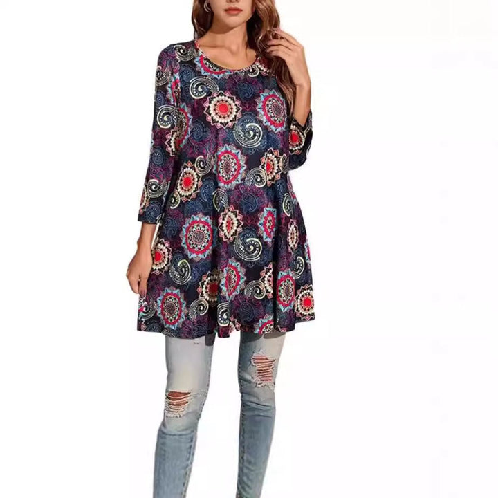 Amelia | Geometric Mandala Print A-Line Tunic Top