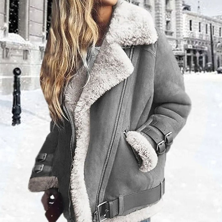 Hannah | Winter Jacket – Stylish Suede Biker with Shearling Lining for Women