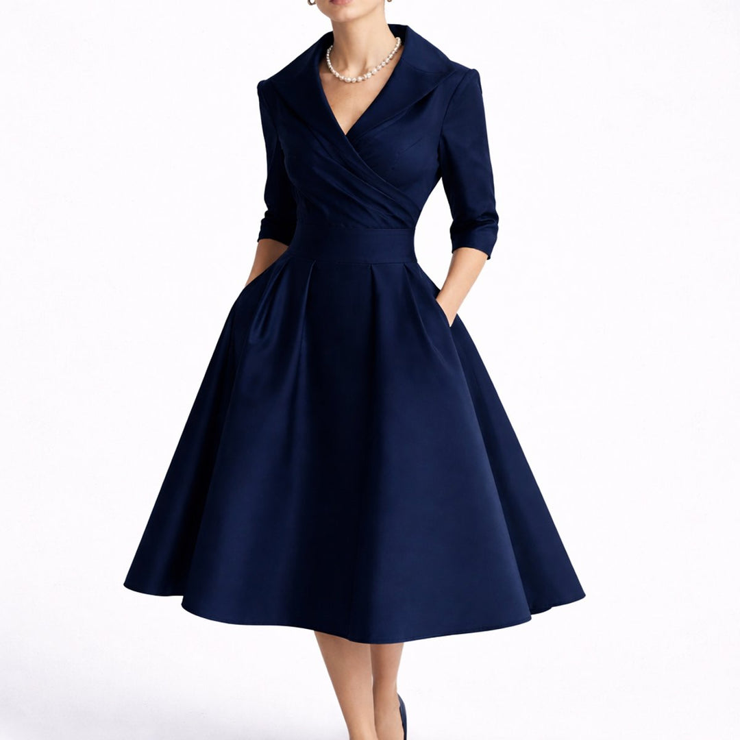 Evelyn | Abito midi senza tempo dalla linea ad A e dalla struttura elegante da matrimonio autunnale
