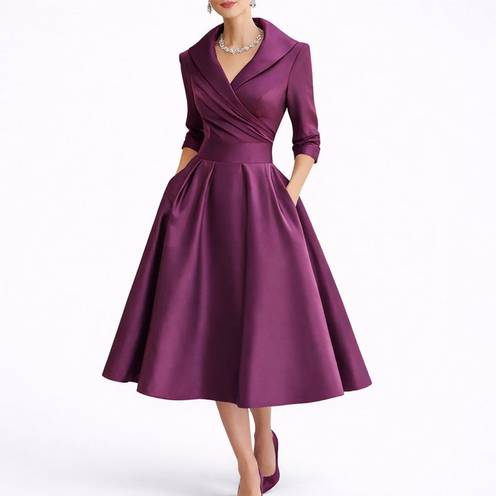 Evelyn | Abito midi senza tempo dalla linea ad A e dalla struttura elegante da matrimonio autunnale