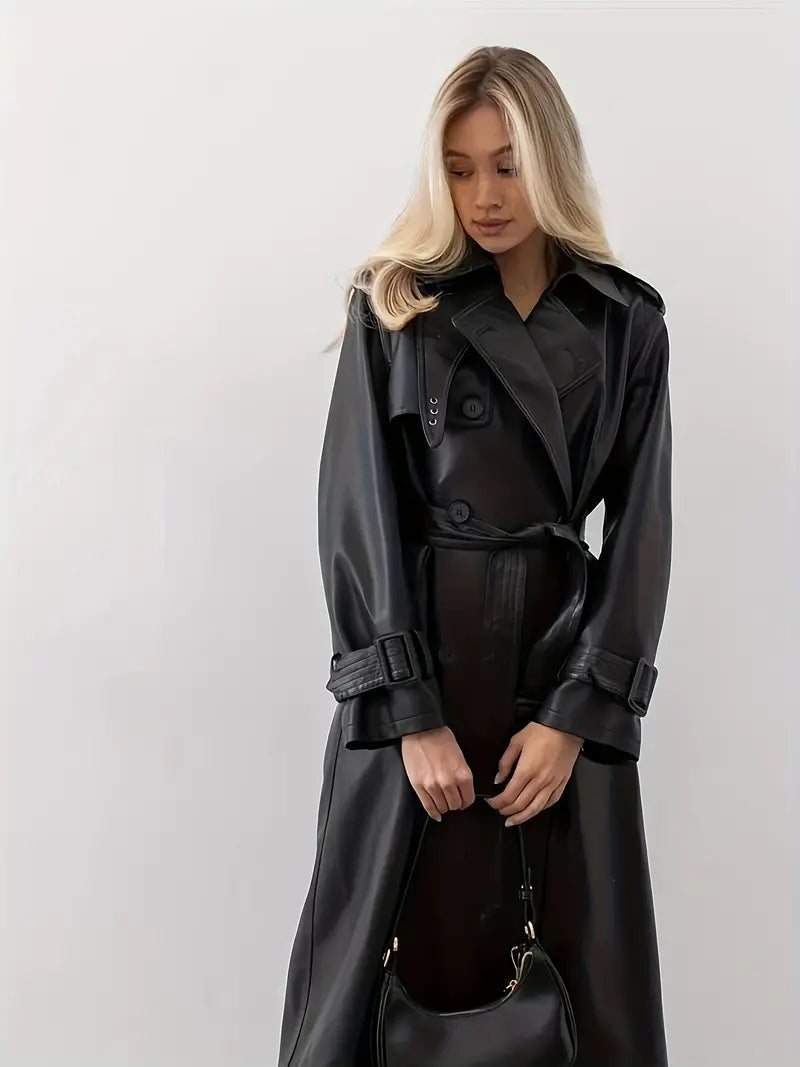 Audrey | Comfortable And Elegant Faux Leather Trench Coat