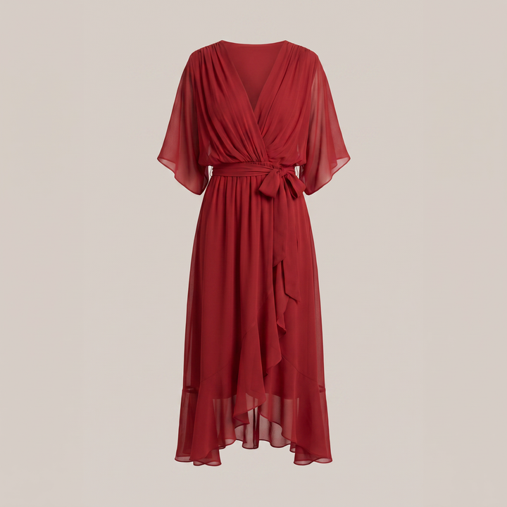 Anwen | V-Neck Midi Dress for Women – Graceful Airy Fit