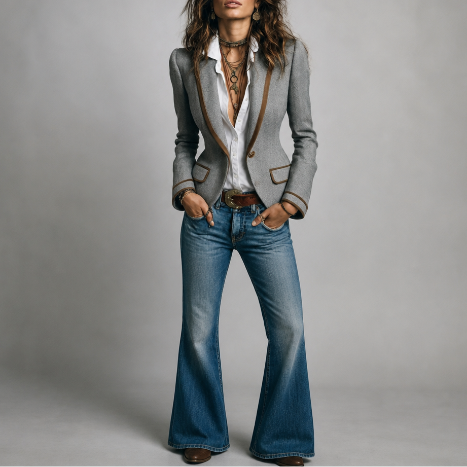 Vaunterie | Herringbone Blend Coat with Contrast Piping