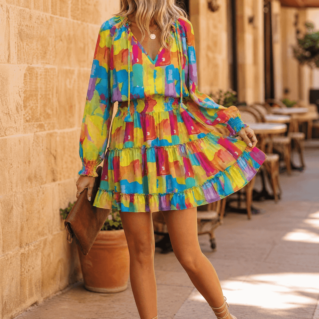 Vivara | V-Neck Ruffle Mini Dress – Flattering Style for Women