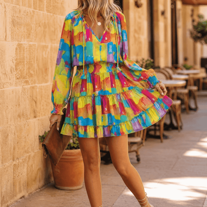 Vivara | V-Neck Ruffle Mini Dress – Flattering Style for Women