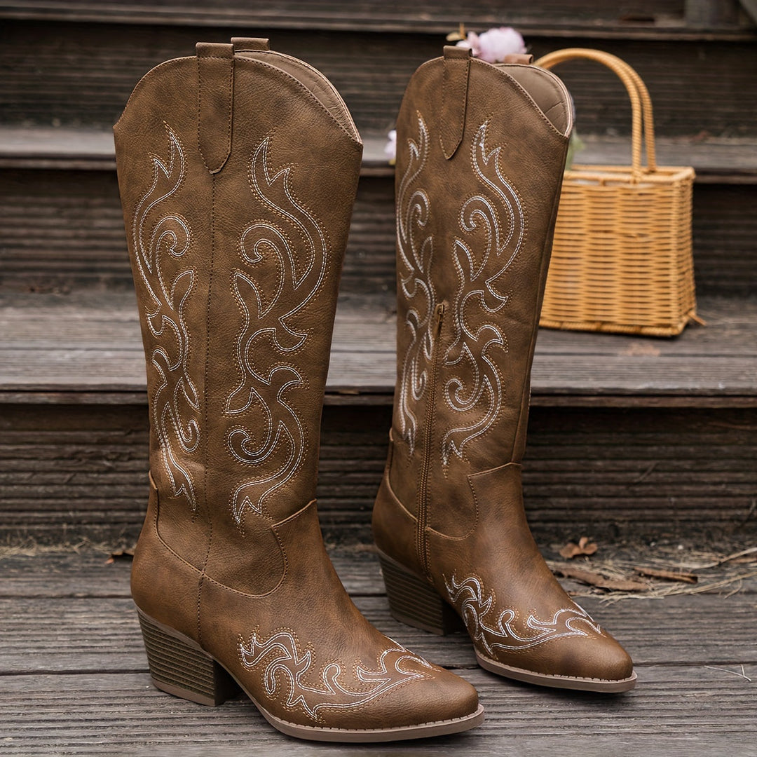 Chloe | Timeless Wide Calf Knee High Western Cowboy Boots