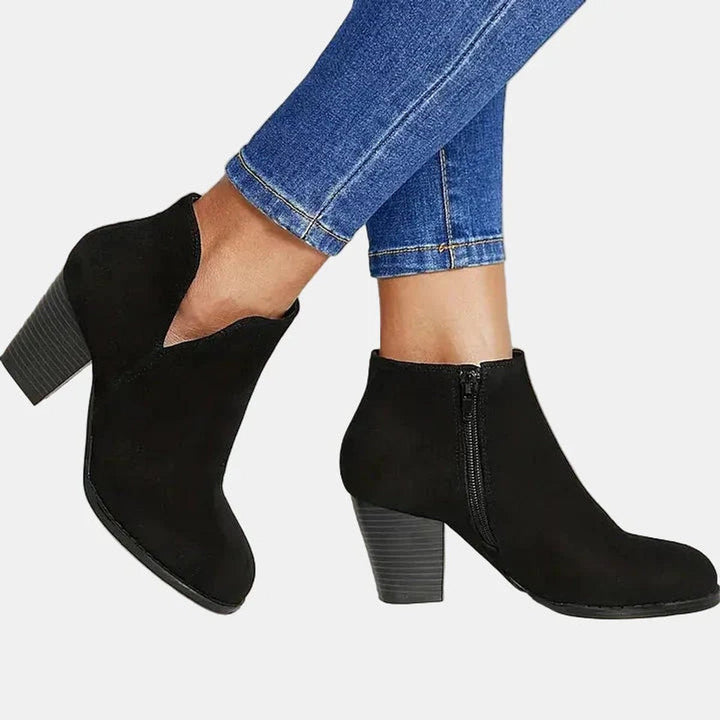 Elena | Stivaletti chic e raffinati in pelle scamosciata con tacco largo