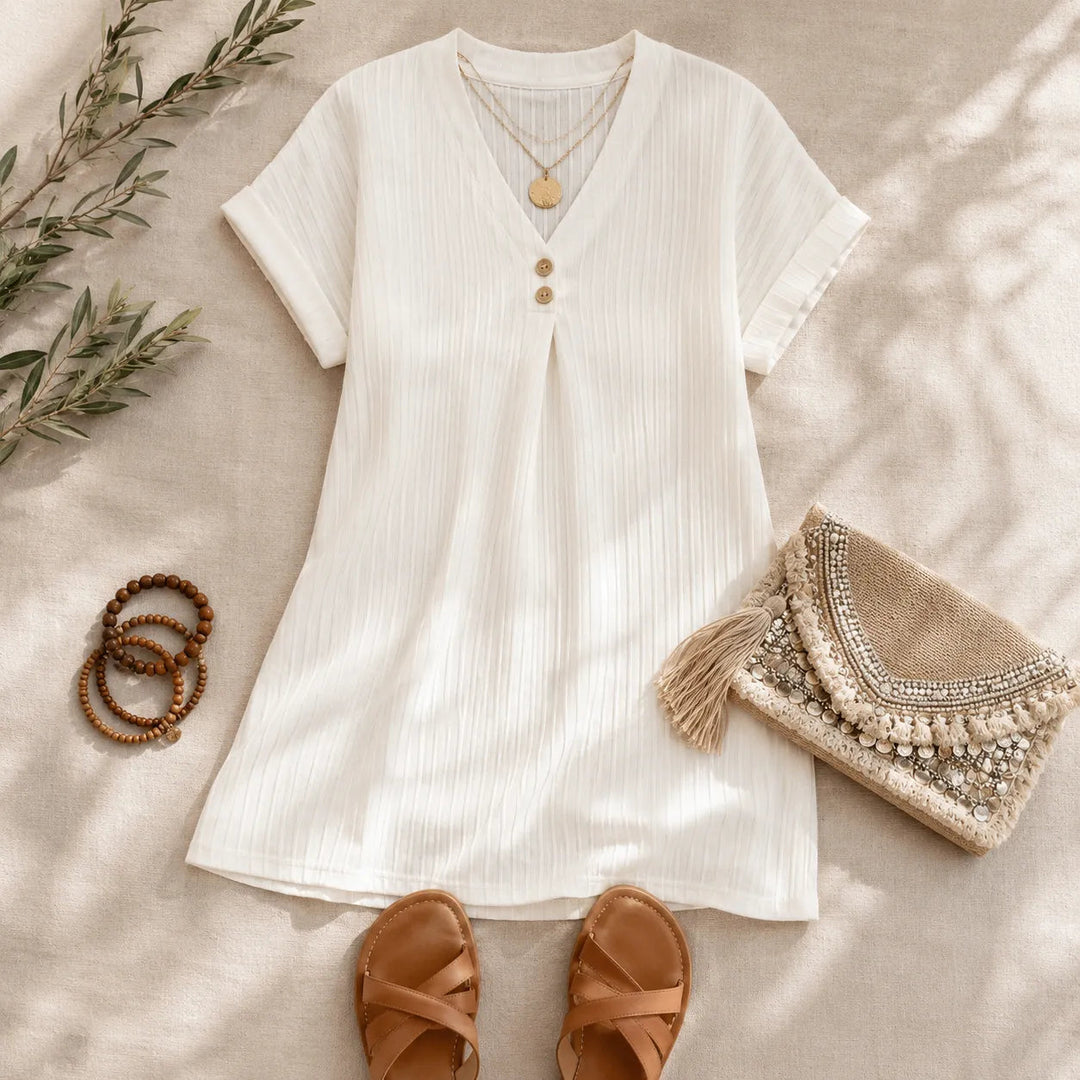 Lina | Ribbed V-Neck Shift Dress – Effortless Everyday Style for Women