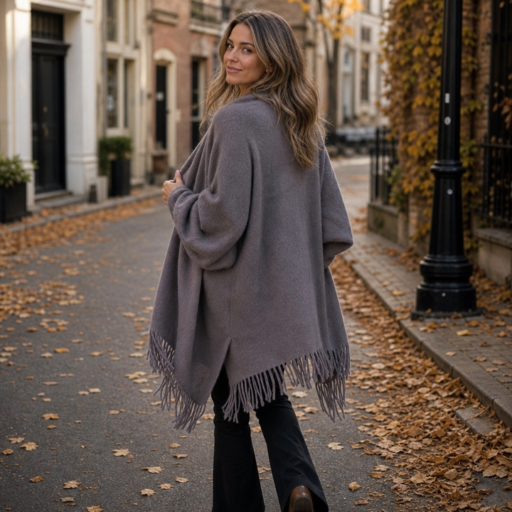 Mantelle | Draped Shawl Collar Open-Front Wool Coat