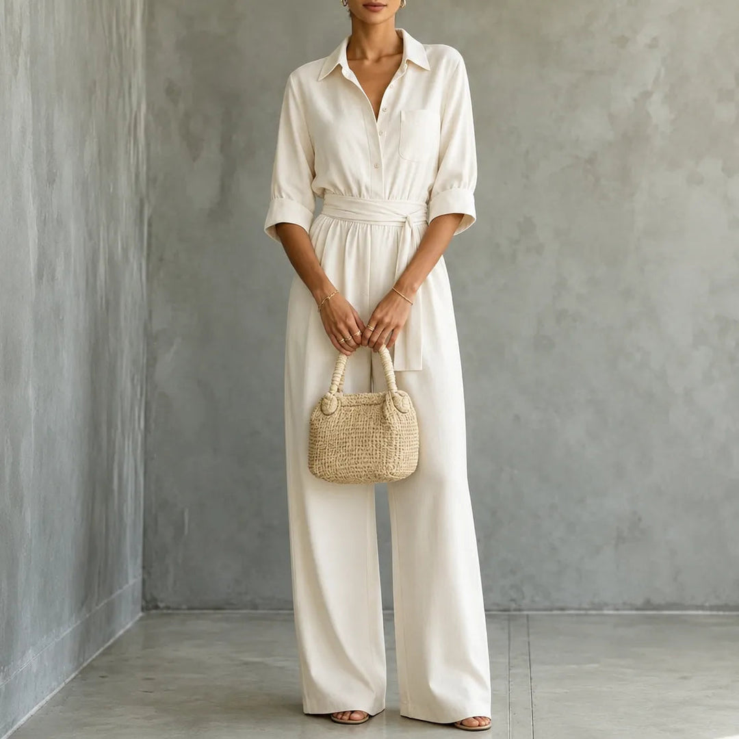 Solene | Wide-Leg Jumpsuit – Belted Shirt Style for Women