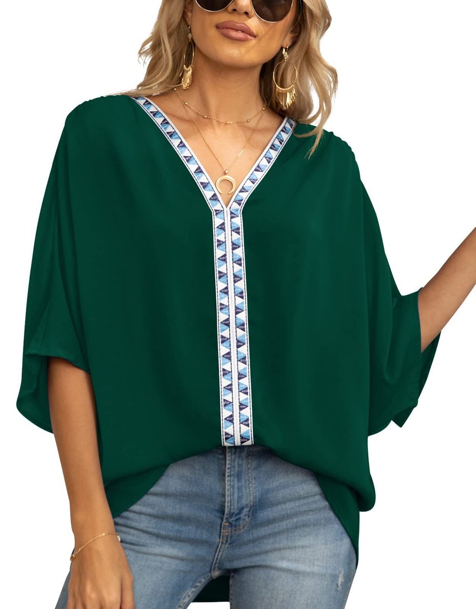 Mira | Comfortable Bohemian Embroidered V-Neck Tunic Top