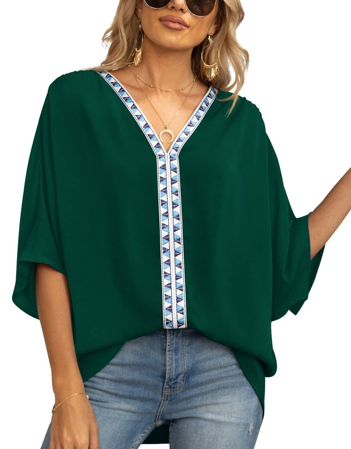 Mira | Comfortable Bohemian Embroidered V-Neck Tunic Top