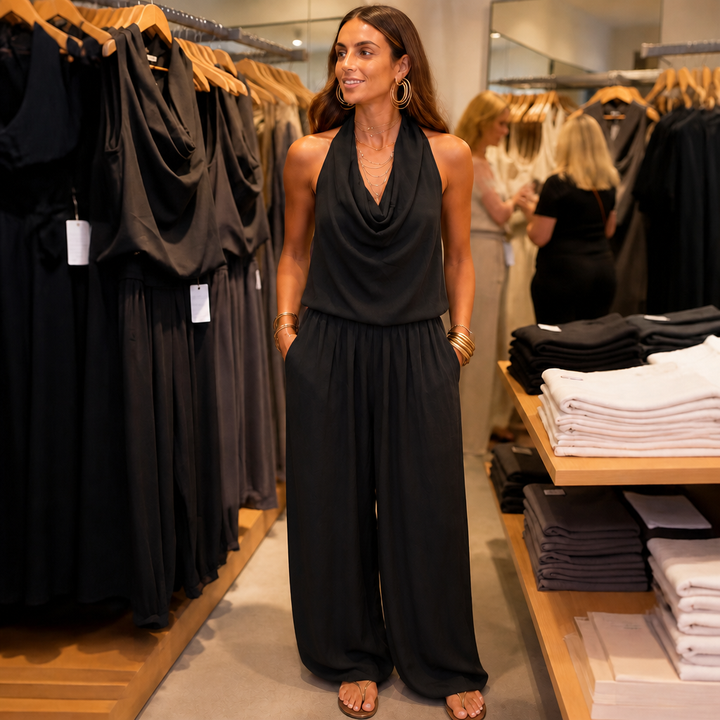 Draplyn | Wide Leg Halter Jumpsuit for Effortless Style