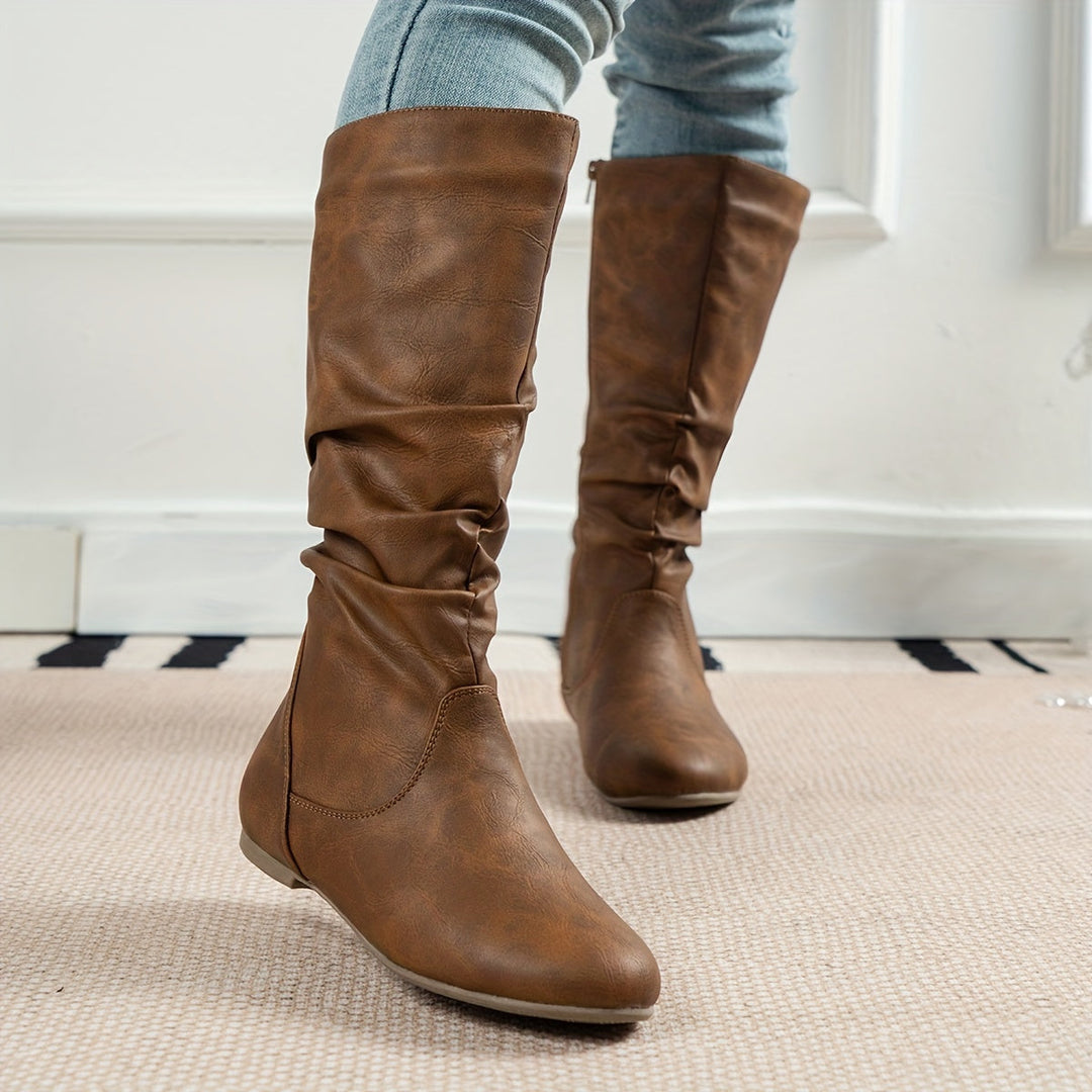 Mandy | Classic Flat Knee High Boots with Gathered Shaft