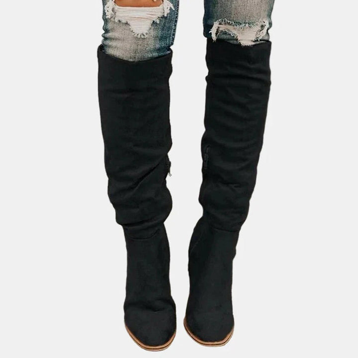 Lena | Elegant And Comfortable Stretch Block Heel Knee High Boots