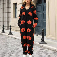 Clara | Warm And Festive Pumpkin Halloween Fleece Jumpsuit