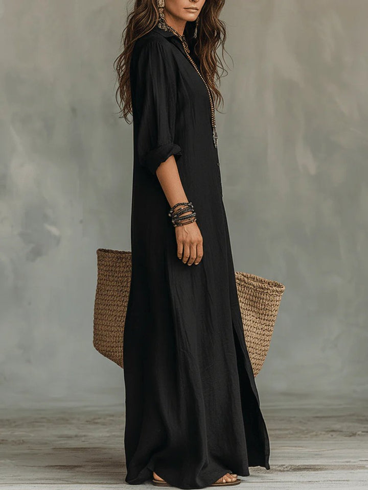 Audrey | Bequemes und stilvolles Maxi-Hemdblusenkleid mit langen Ärmeln