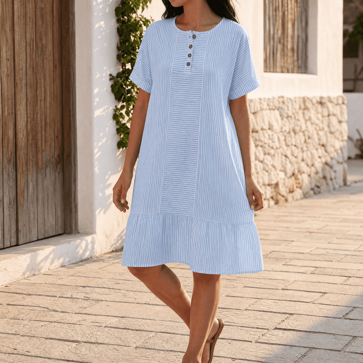 Lunavia | Striped Mini Dress – Button-Placket Style with Pockets for Women