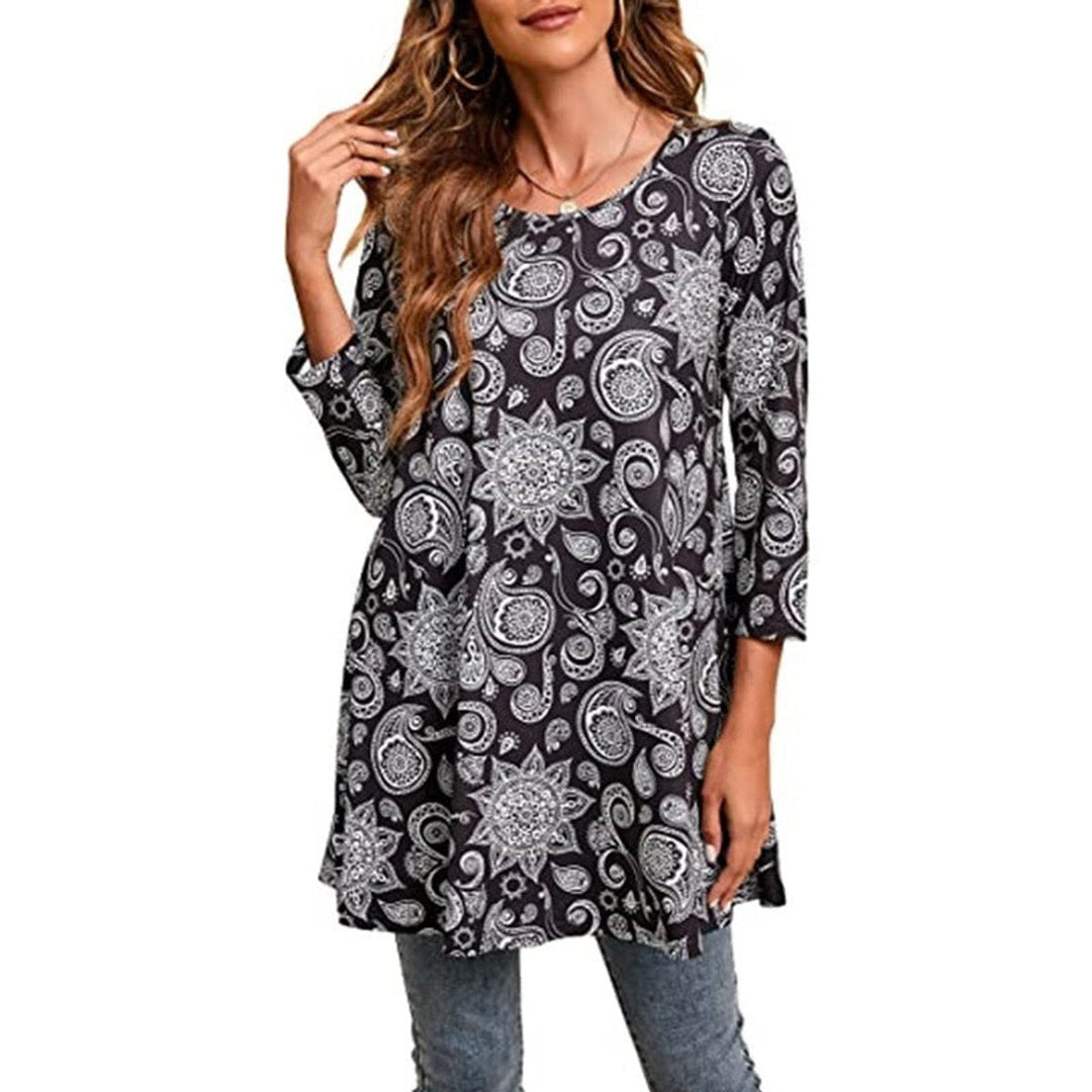 Amelia | Geometric Mandala Print A-Line Tunic Top