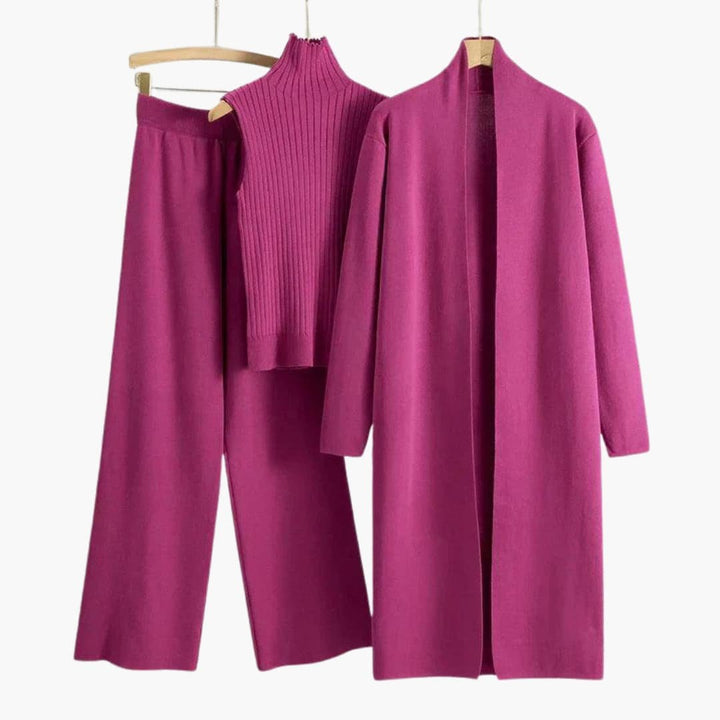 Knitwear | Three-Piece Knit Set with Sleeveless Roll Neck and Wide-Leg Trousers