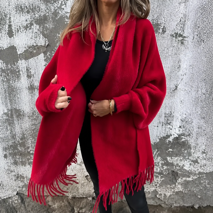 Mantelle | Draped Shawl Collar Open-Front Wool Coat