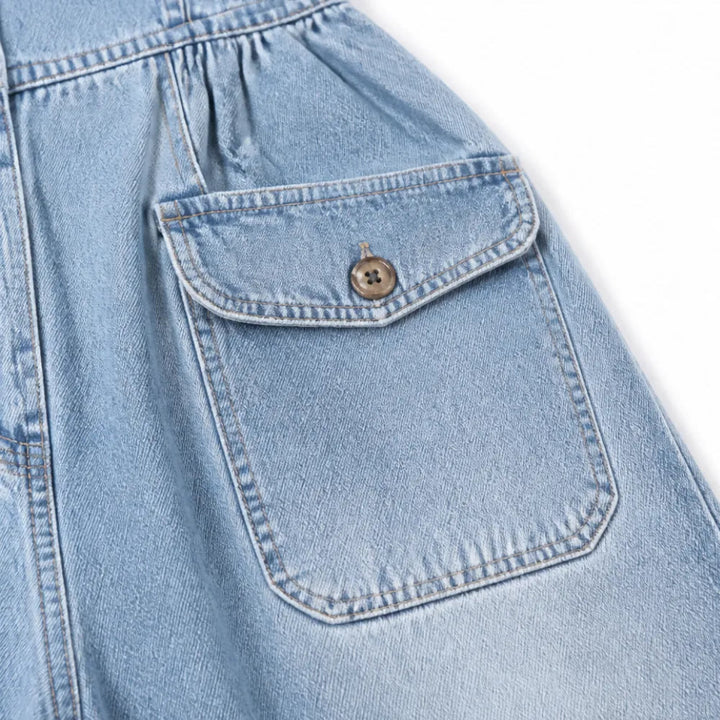 Ellora | Wide Leg Denim Jumpsuit – Button Front with Pockets for Women