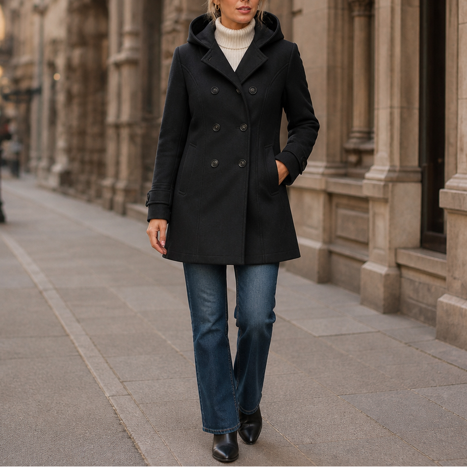Mayfield | Double-Breasted Hooded Peacoat – Stylish Winter Coat for Women
