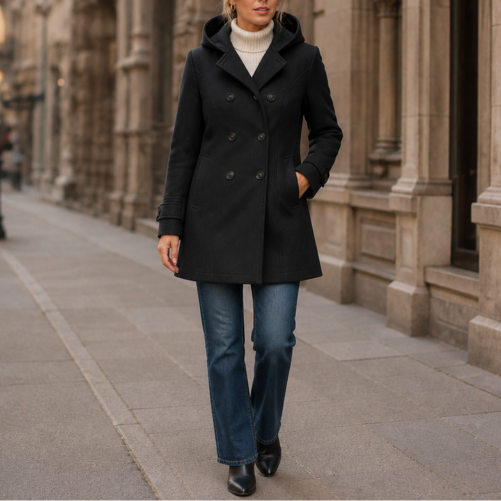 Mayfield | Double-Breasted Hooded Peacoat – Stylish Winter Coat for Women