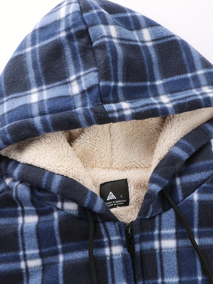 Declan | Zip-Up Hooded Jacket – Cozy Plaid Design for Men