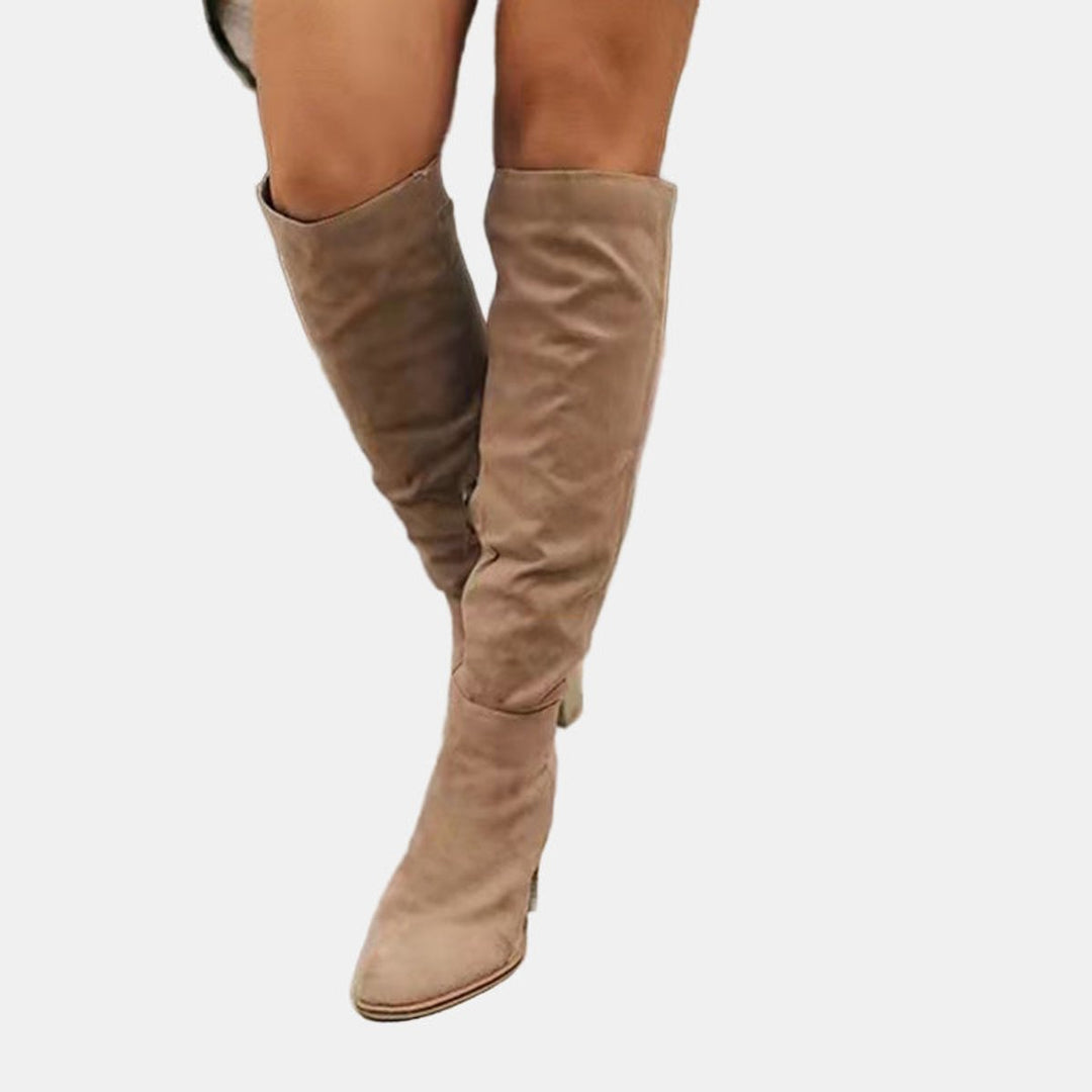 Lena | Elegant And Comfortable Stretch Block Heel Knee High Boots